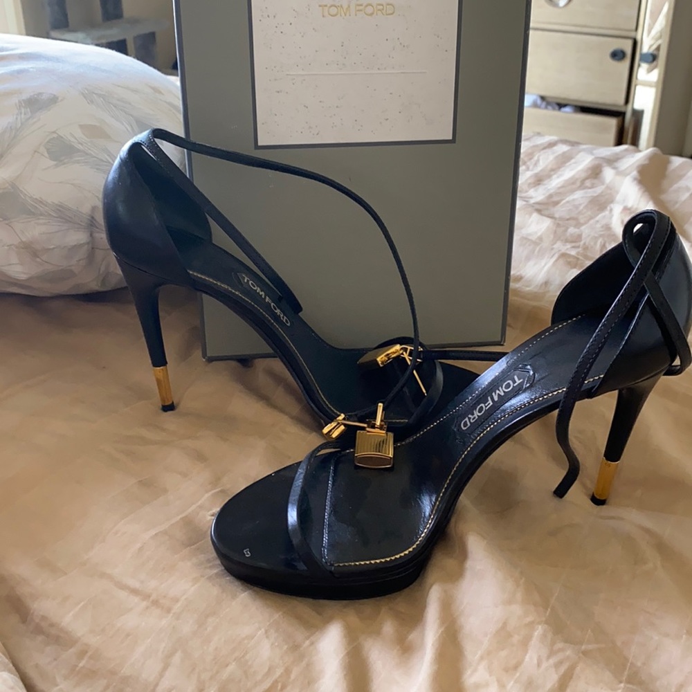 Tom Ford 105mm ankle strap platform heel.